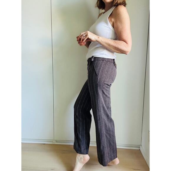 Y2K Low Rise Pinstriped Cropped Pants Brown SZ 6 Low Waist Size 30" Indie Vibes - Picture 7 of 11